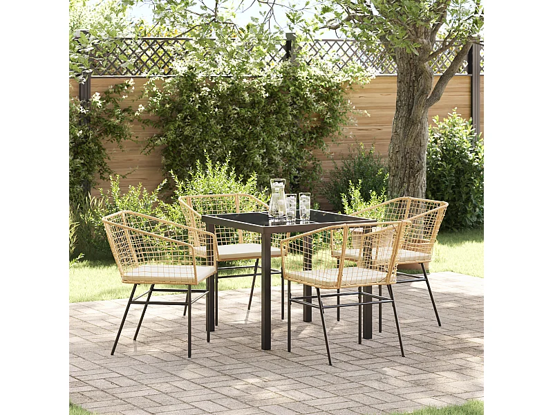 Set da pranzo da giardino 5 pezzi con cuscini in polyrattan marrone