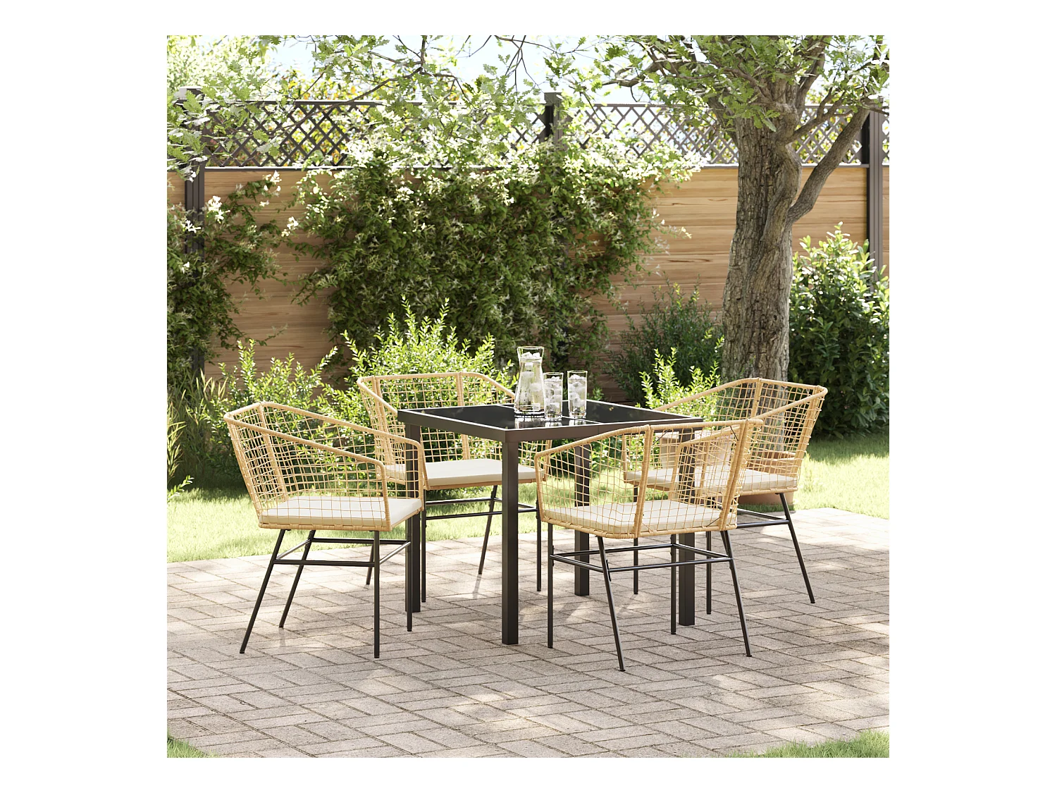 Set da pranzo da giardino 5 pezzi con cuscini in polyrattan marrone