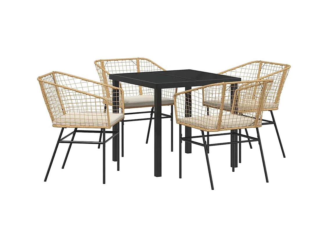 Set da pranzo da giardino 5 pezzi con cuscini in polyrattan marrone
