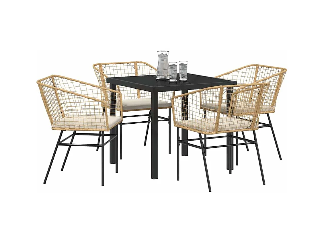 Set da pranzo da giardino 5 pezzi con cuscini in polyrattan marrone