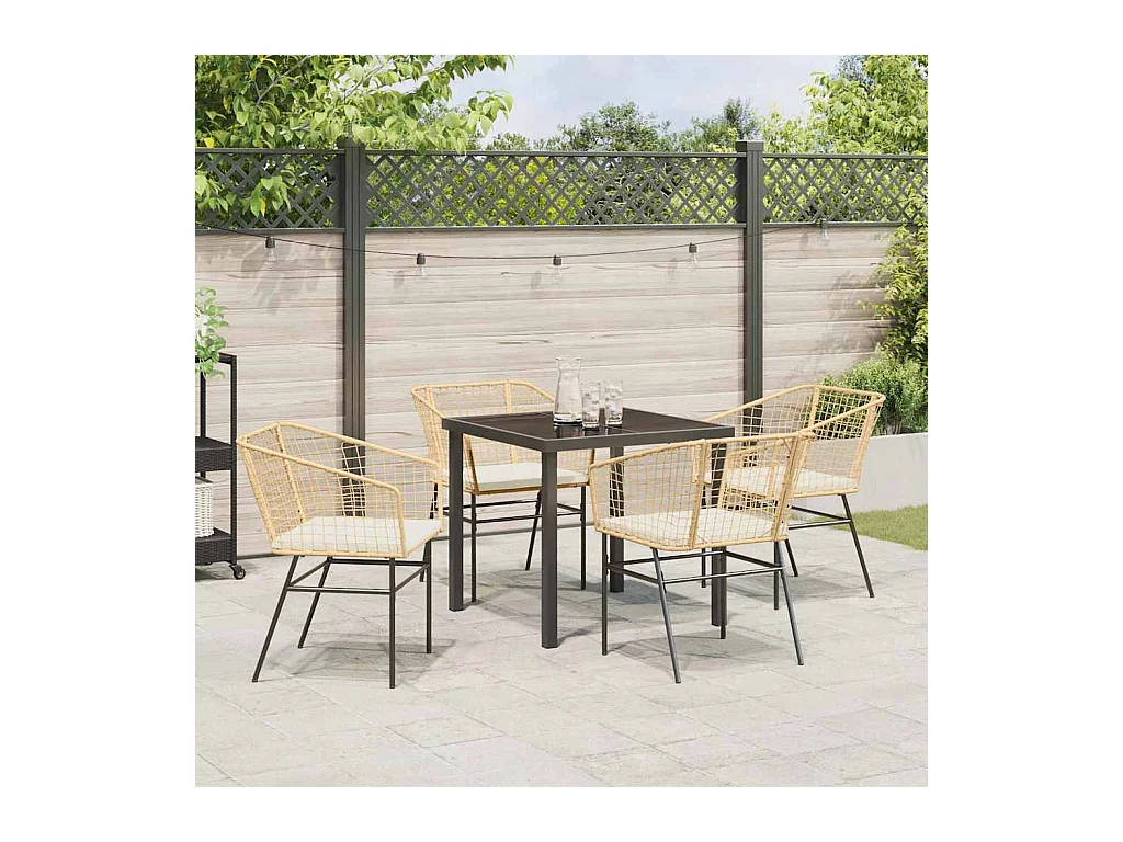 Set da pranzo da giardino 5 pezzi con cuscini in polyrattan marrone
