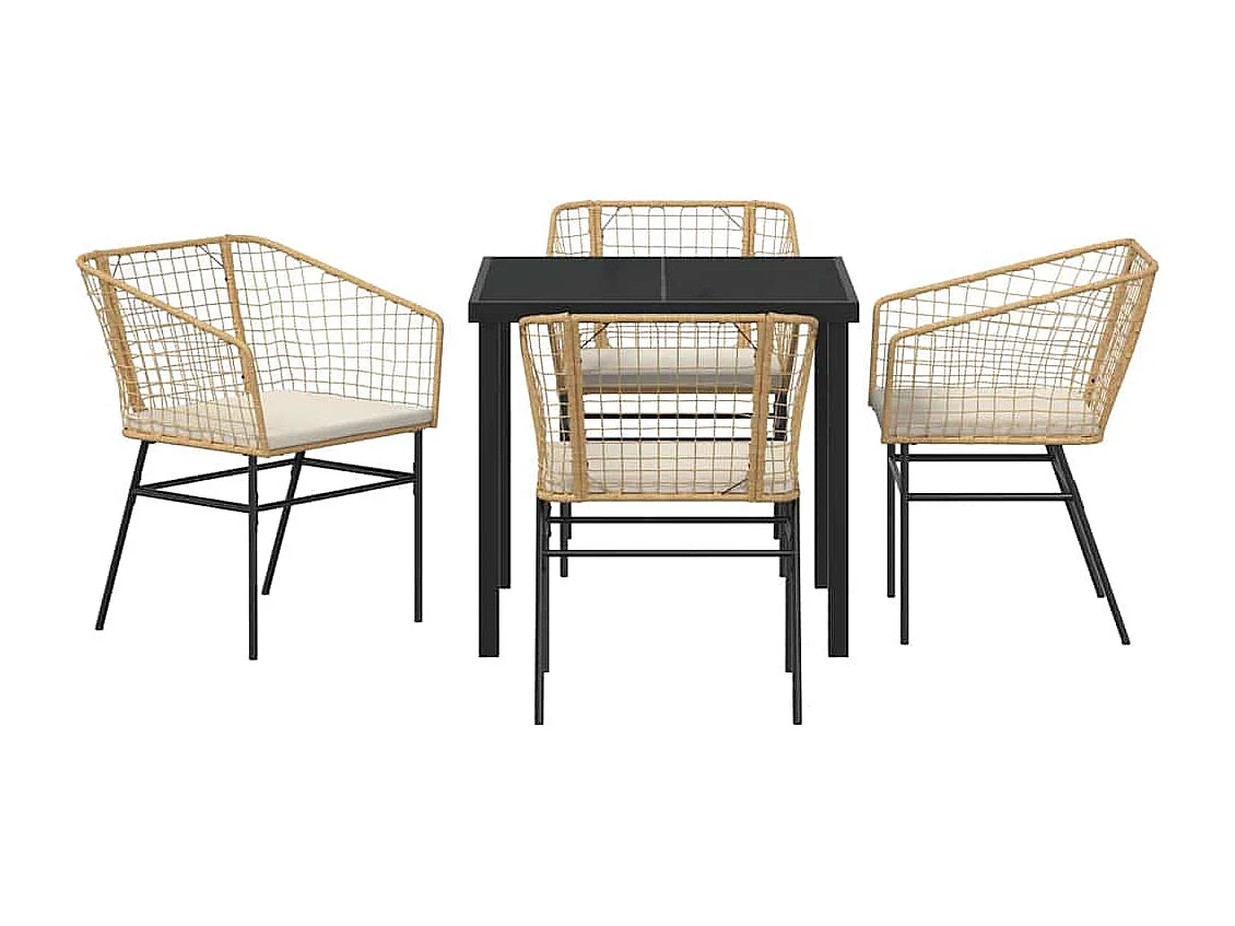 Set da pranzo da giardino 5 pezzi con cuscini in polyrattan marrone