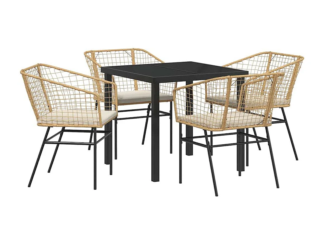 5-delige tuinset met bruine polyrotan kussens