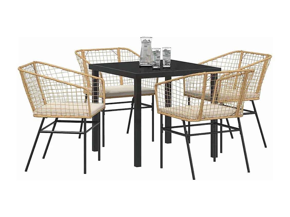 5-delige tuinset met bruine polyrotan kussens