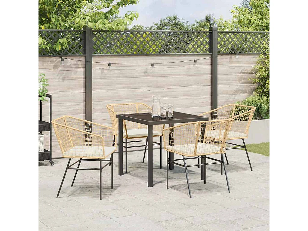 5-delige tuinset met bruine polyrotan kussens