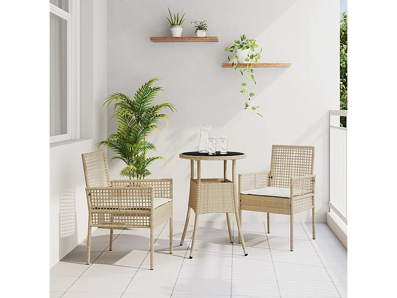Set da pranzo da giardino in rattan beige da 3 pezzi
