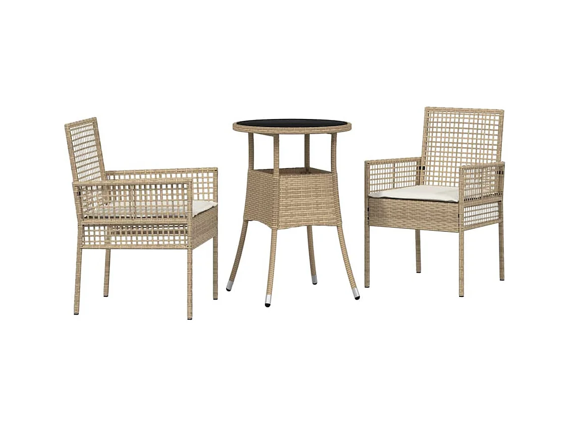 Ensemble de Dîner de Jardin de 3 Pièces en Rotin Beige