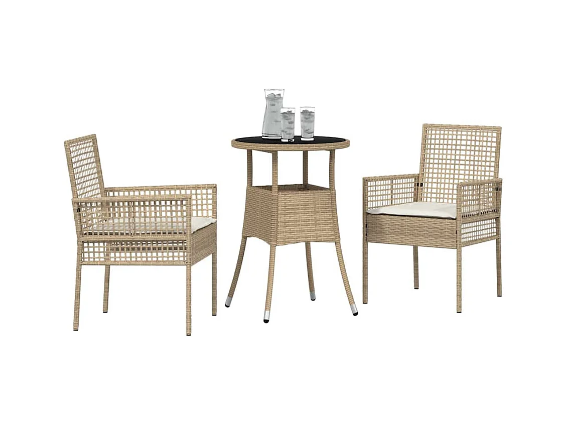 Ensemble de Dîner de Jardin de 3 Pièces en Rotin Beige