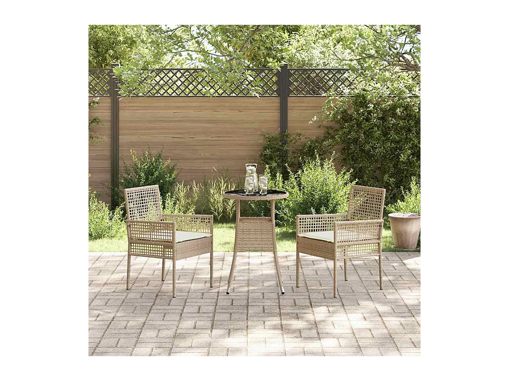 Ensemble de Dîner de Jardin de 3 Pièces en Rotin Beige