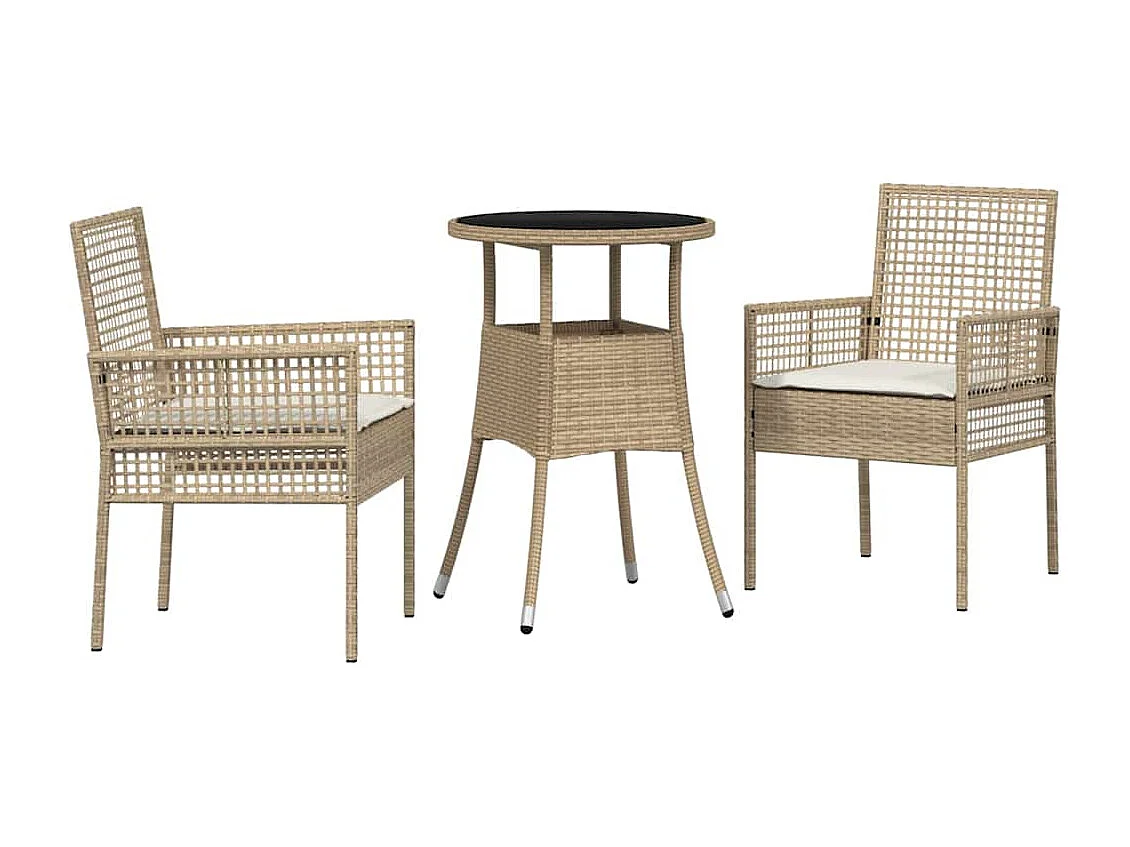 Ensemble de Dîner de Jardin de 3 Pièces en Rotin Beige