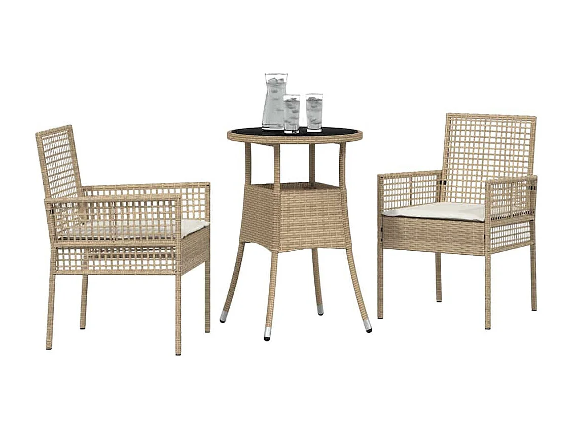 Ensemble de Dîner de Jardin de 3 Pièces en Rotin Beige