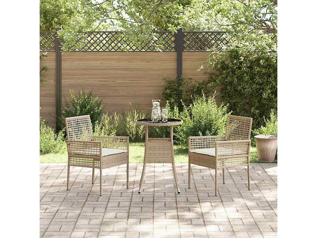 Ensemble de Dîner de Jardin de 3 Pièces en Rotin Beige