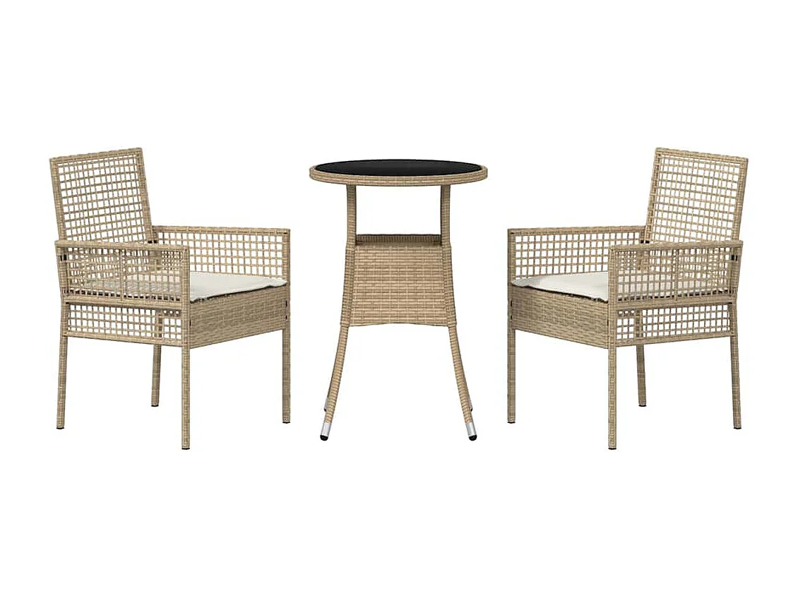 Ensemble de Dîner de Jardin de 3 Pièces en Rotin Beige