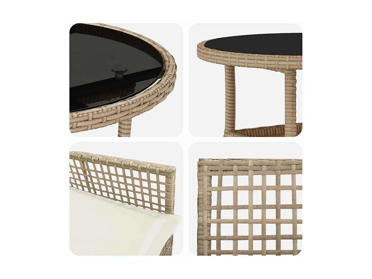 Ensemble de Dîner de Jardin de 3 Pièces en Rotin Beige