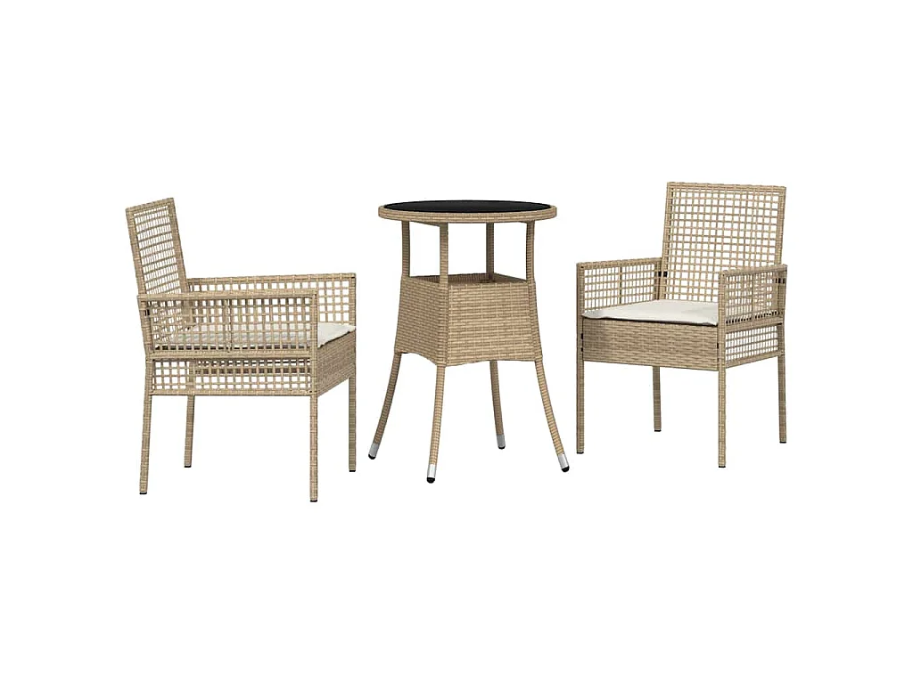 Set da pranzo da giardino in rattan beige da 3 pezzi