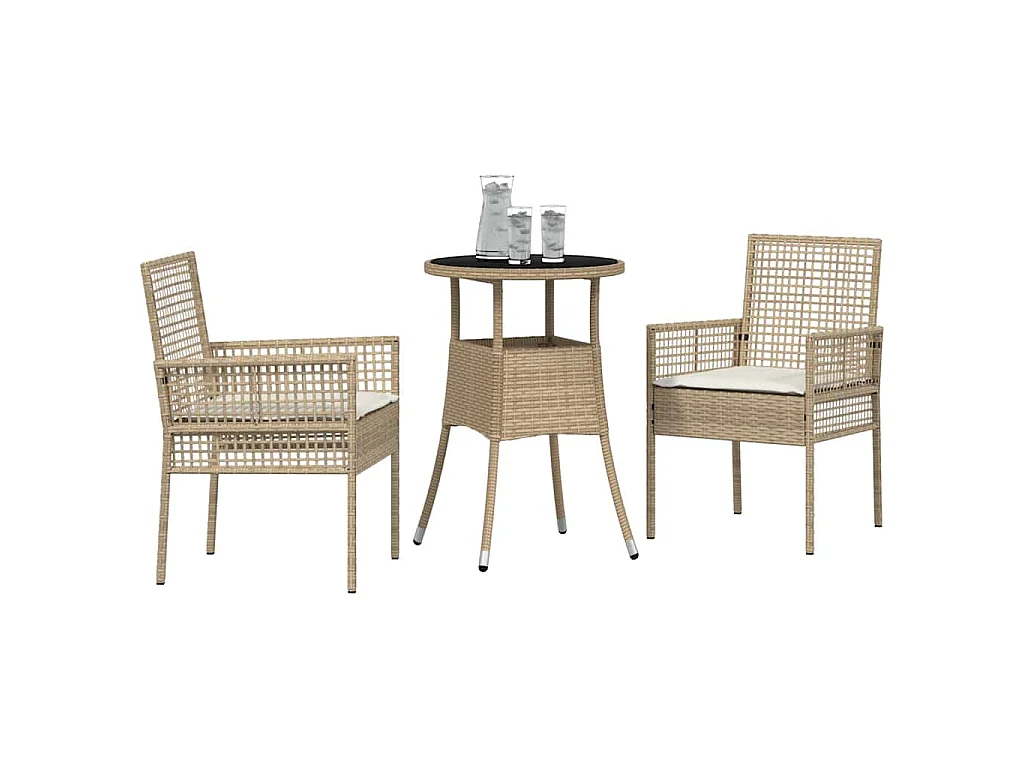 Set da pranzo da giardino in rattan beige da 3 pezzi
