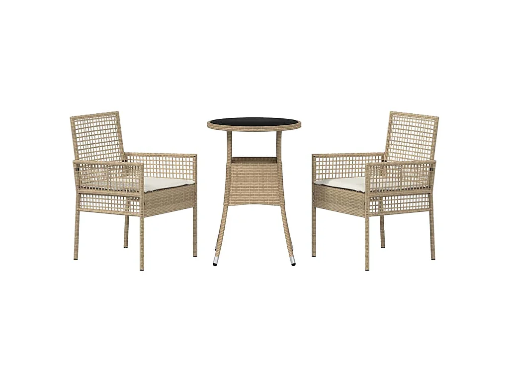 Set da pranzo da giardino in rattan beige da 3 pezzi