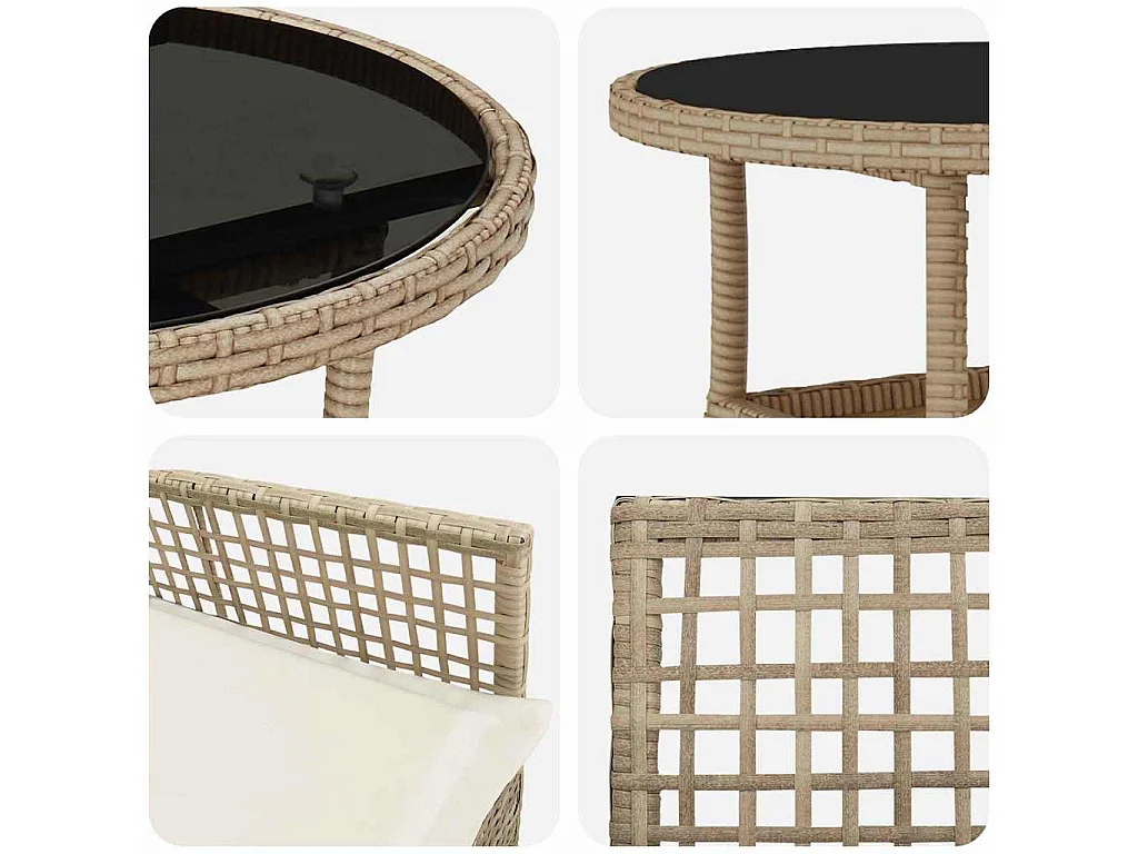 Set da pranzo da giardino in rattan beige da 3 pezzi