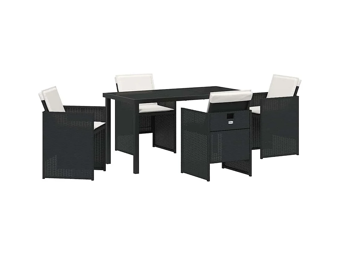 Set da pranzo da giardino 5 pezzi con cuscini in polyrattan nero