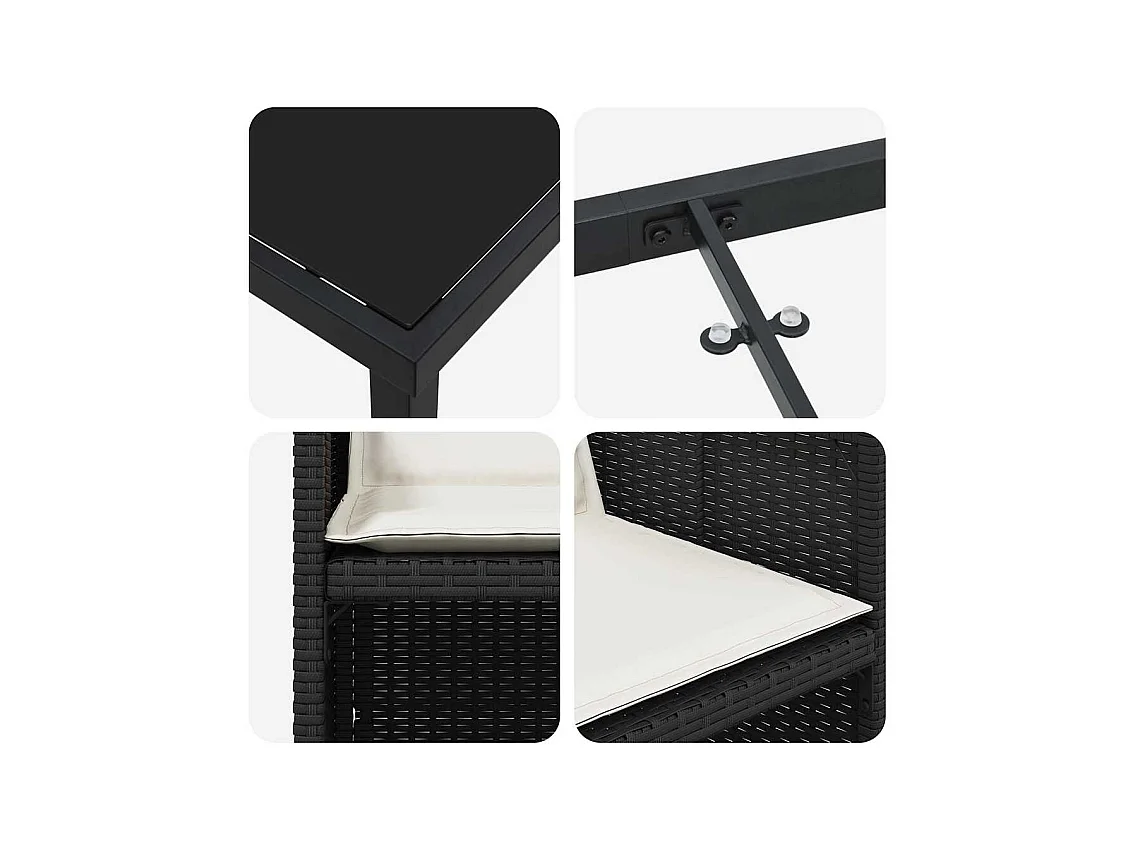 Set da pranzo da giardino 5 pezzi con cuscini in polyrattan nero