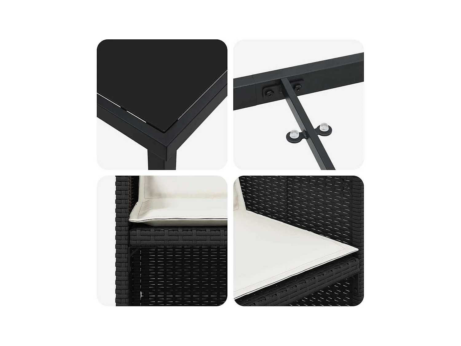 Set da pranzo da giardino 5 pezzi con cuscini in polyrattan nero