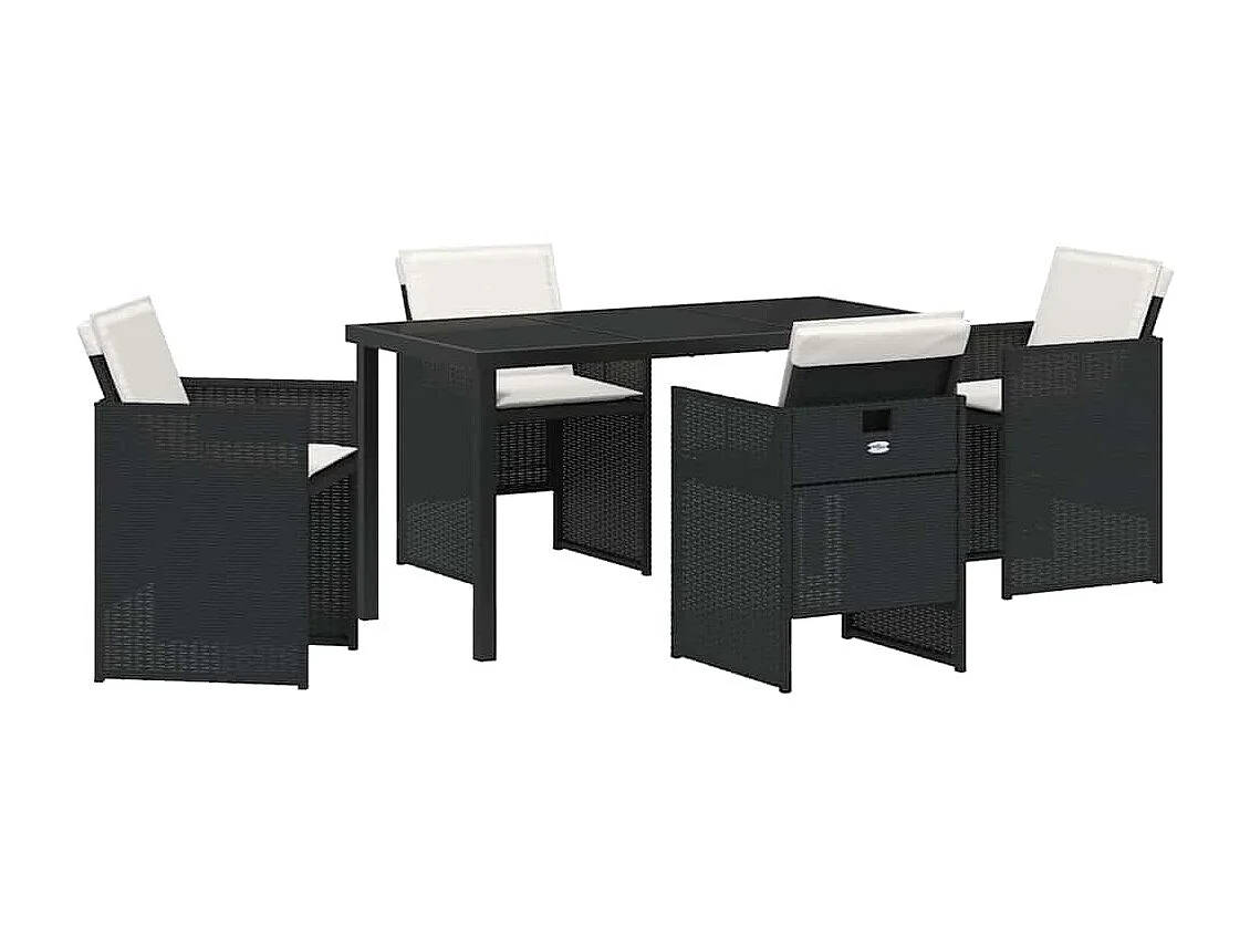 5-delige tuinset met zwarte polyrotan kussens