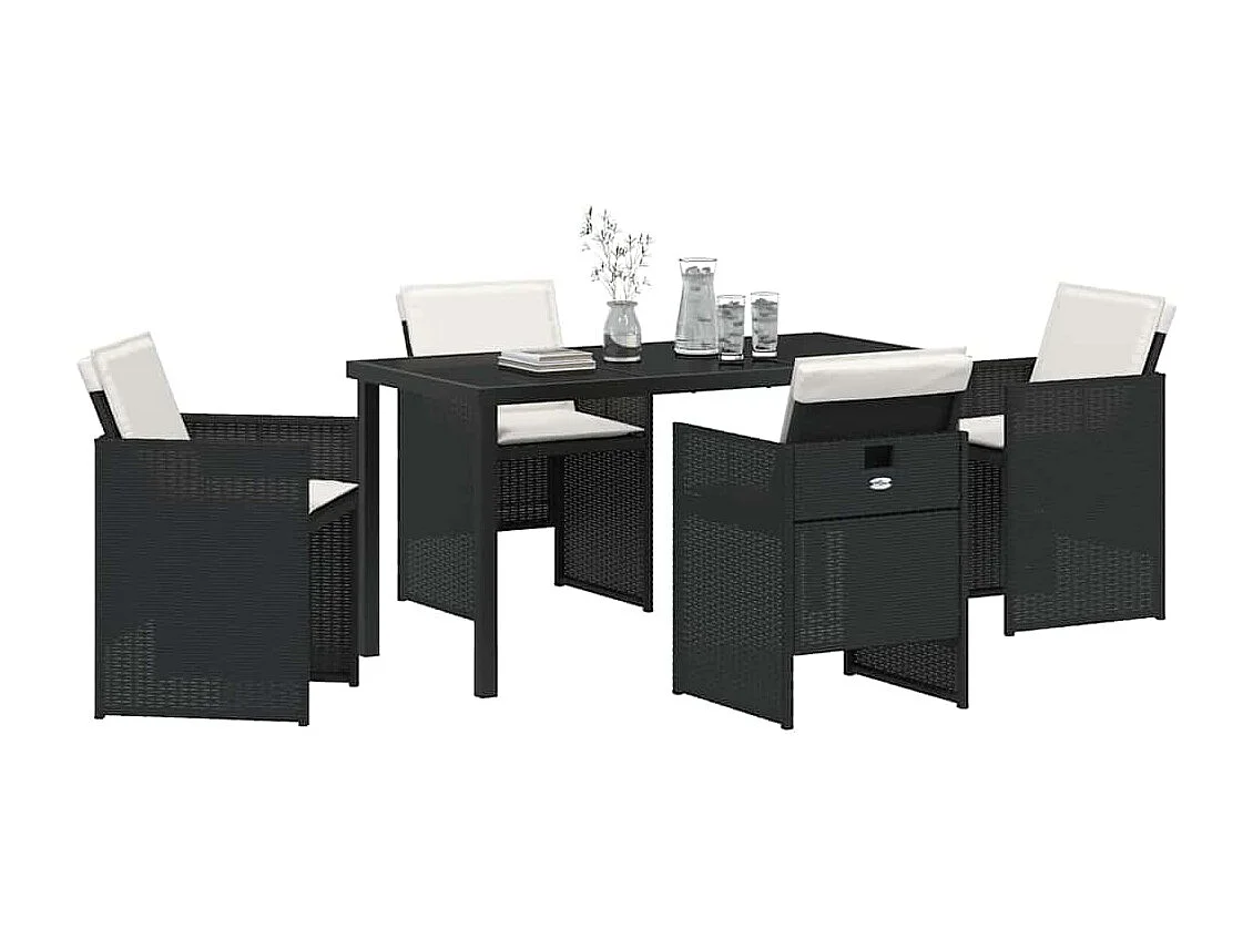 5-delige tuinset met zwarte polyrotan kussens