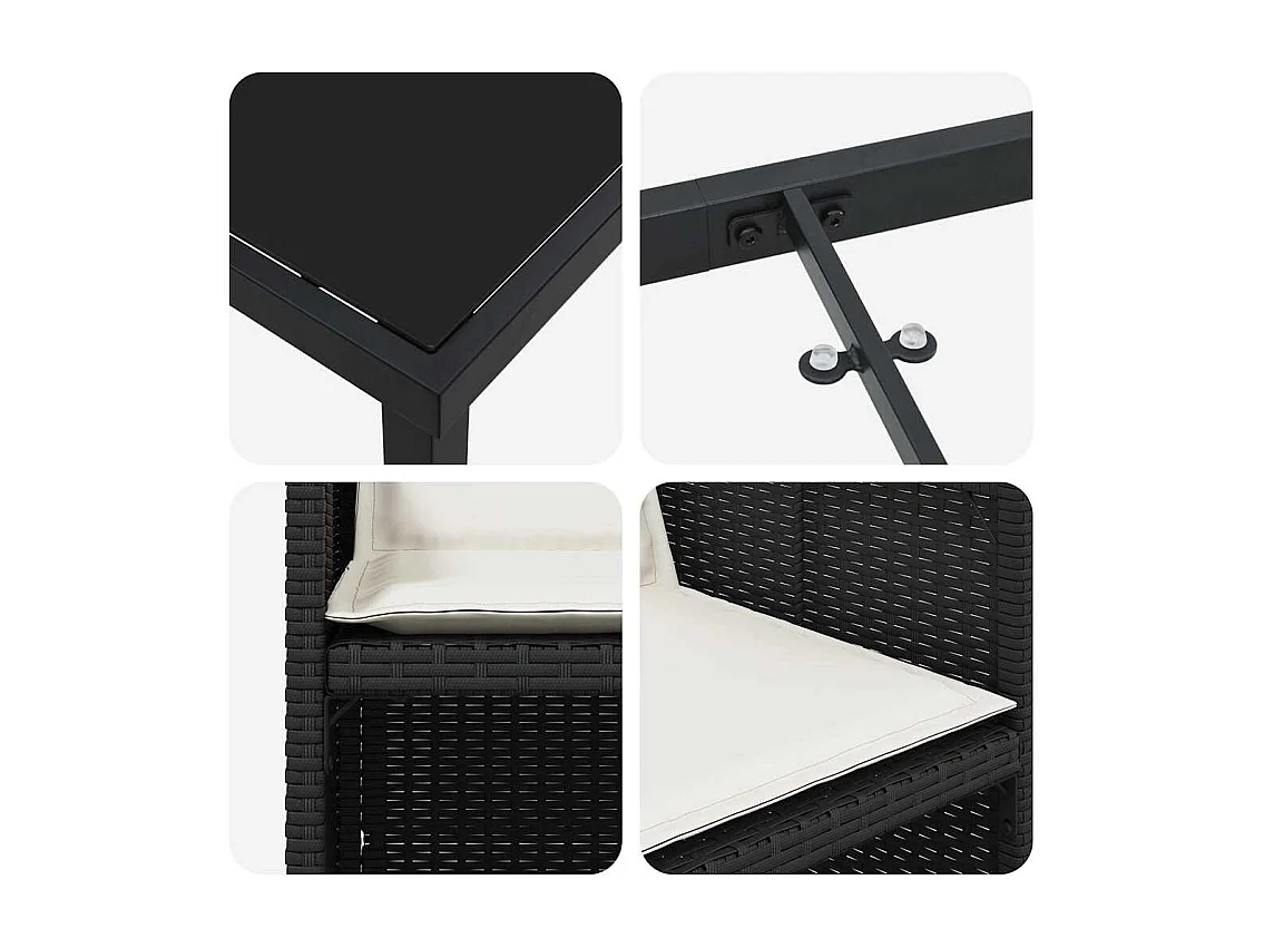 5-delige tuinset met zwarte polyrotan kussens