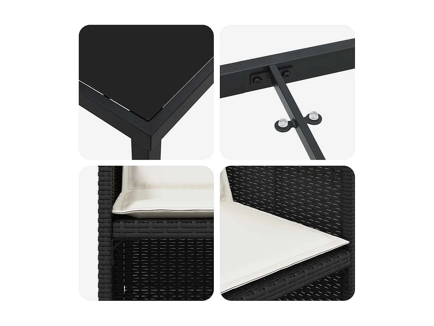 5-delige tuinset met zwarte polyrotan kussens