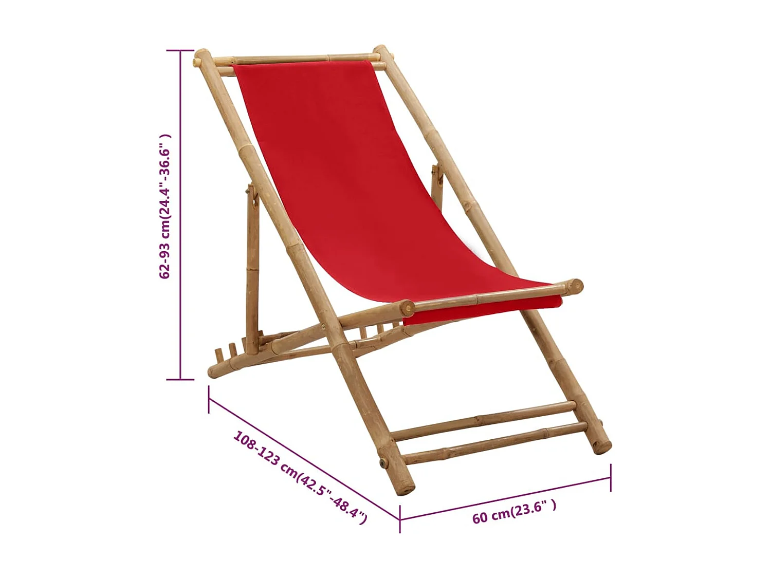 Chaise de terrasse bambou et toile rouge