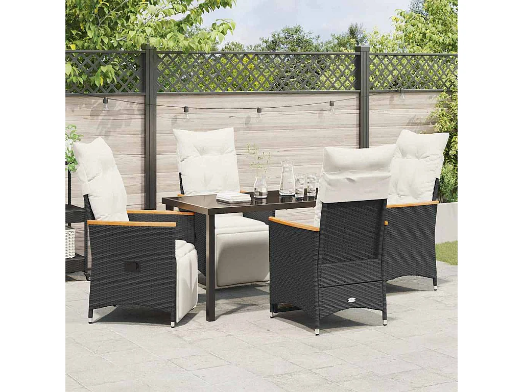 Set de salle à manger de jardin de 5 pièces avec coussins Rattan poly noir