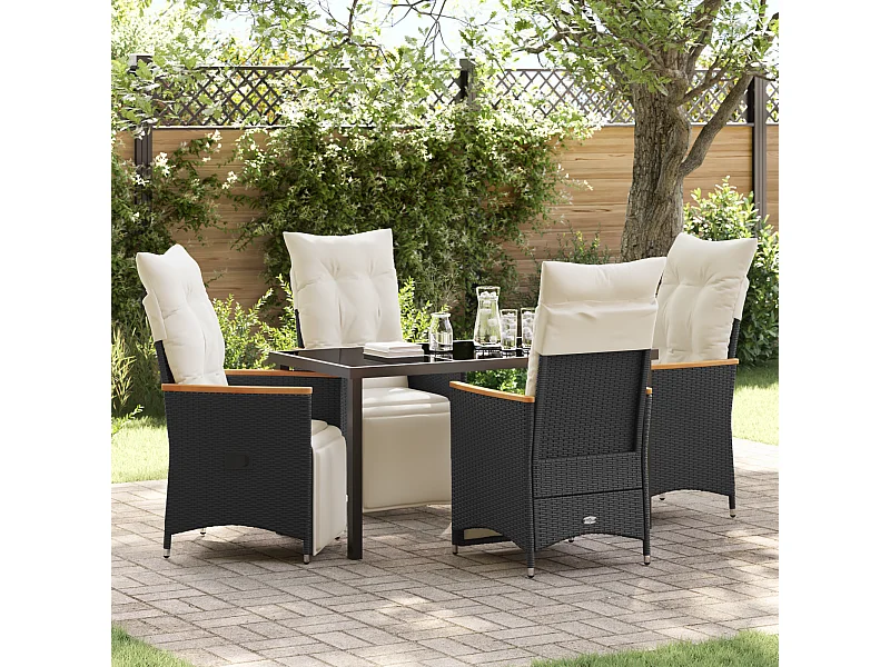 Set de salle à manger de jardin de 5 pièces avec coussins Rattan poly noir