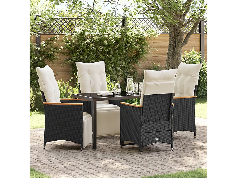 Set de salle à manger de jardin de 5 pièces avec coussins Rattan poly noir