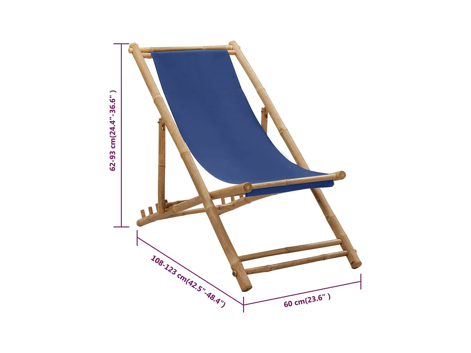 Sedia da giardino in bambù e tela blu navy