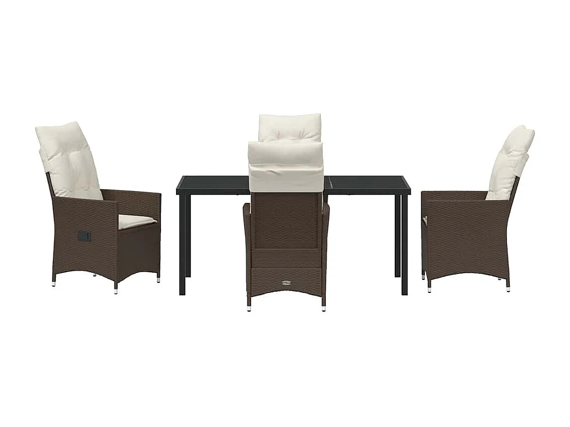 Ensemble de salle à manger de jardin de 5 pièces avec coussins marron en poly rattan