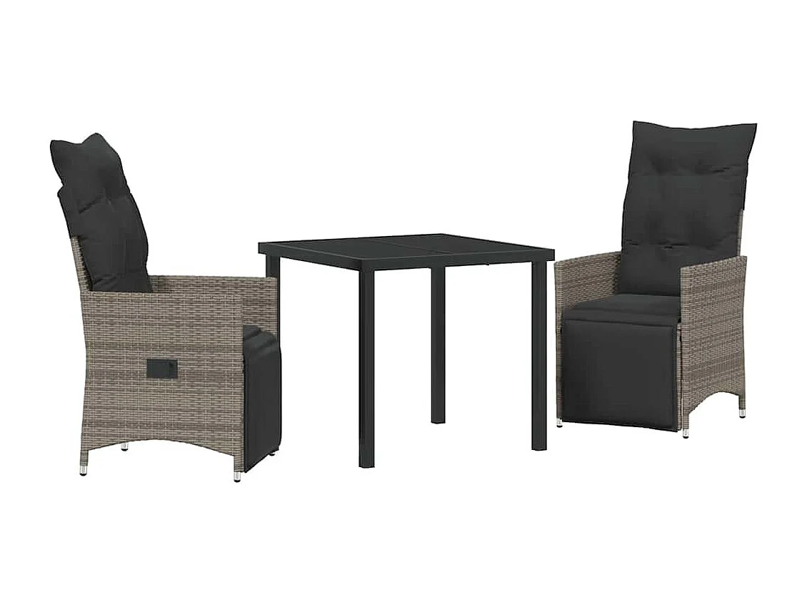 3-delige tuinset met kussens, grijs polyrotan