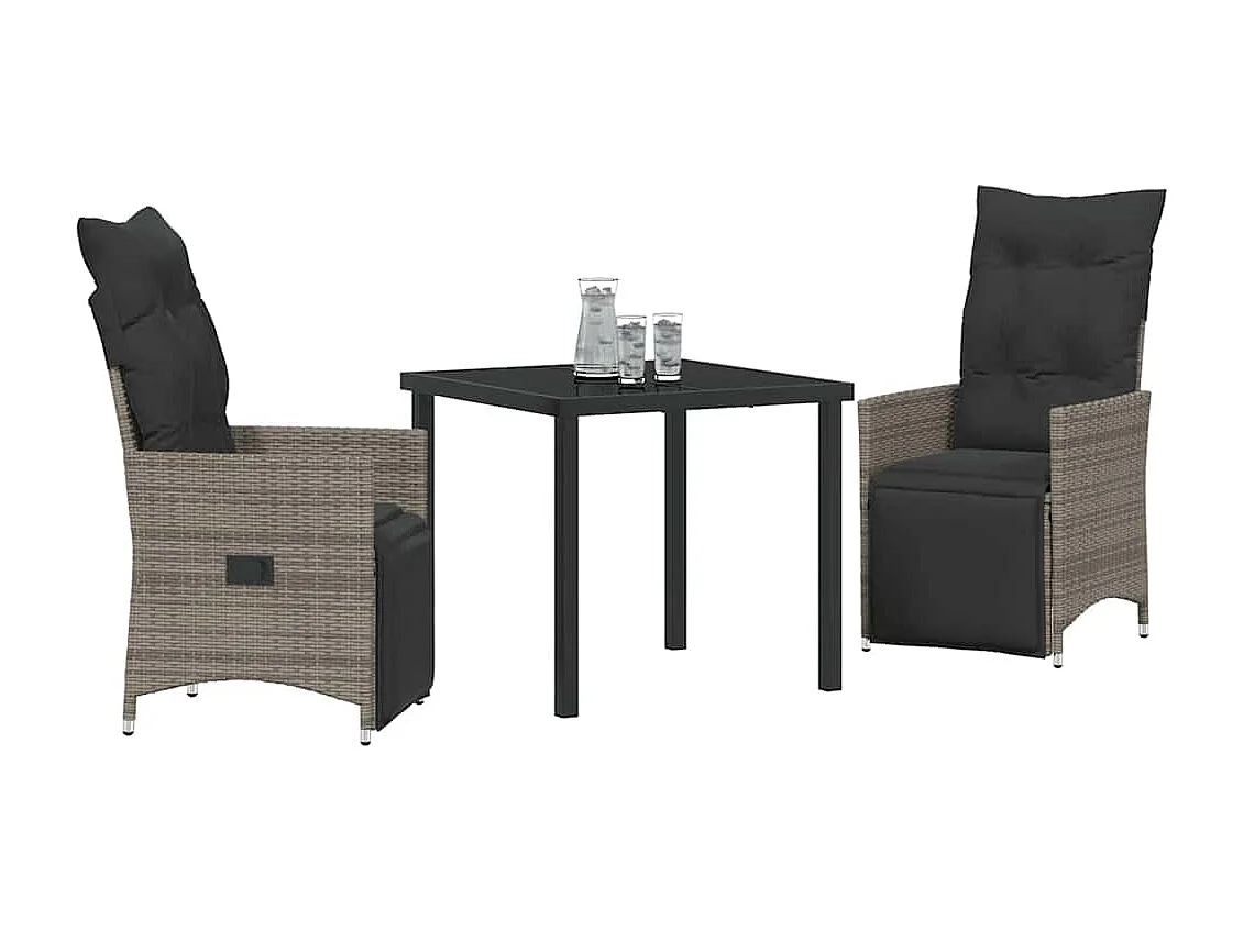 3-delige tuinset met kussens, grijs polyrotan