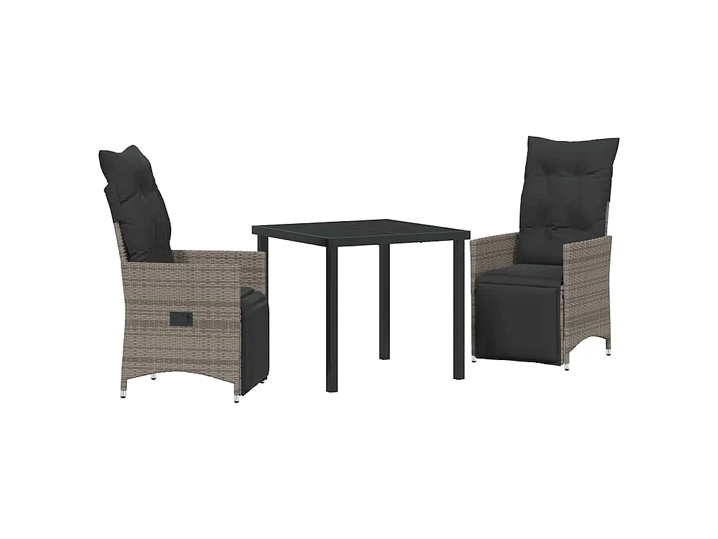 Set de salle à manger de jardin 3 pièces avec coussins Gris Poly Rattan