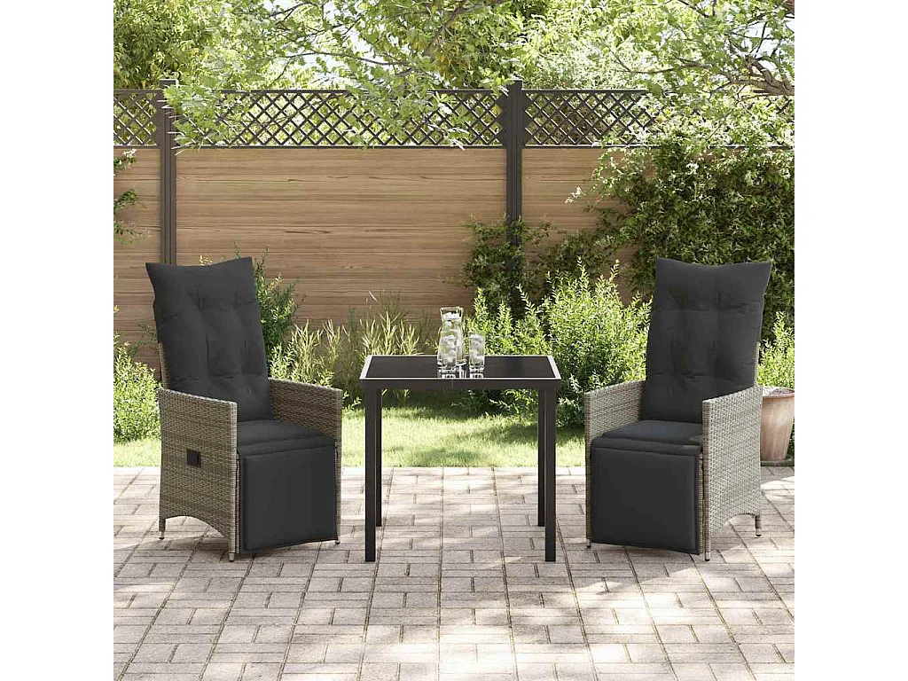 Set de salle à manger de jardin 3 pièces avec coussins Gris Poly Rattan