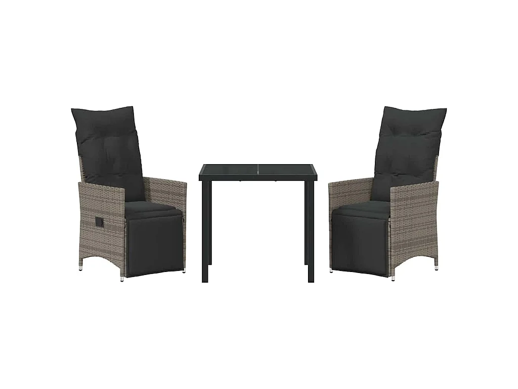 Set de salle à manger de jardin 3 pièces avec coussins Gris Poly Rattan
