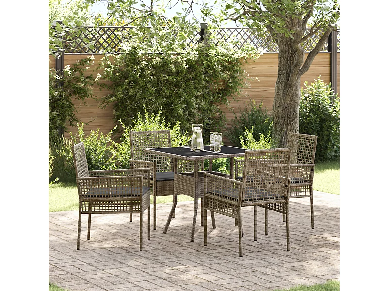 Set da pranzo da giardino in polyrattan grigio da 5 pezzi