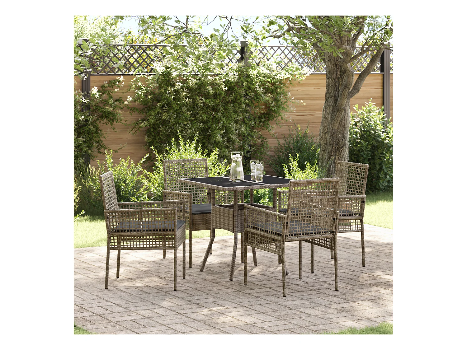 Set da pranzo da giardino in polyrattan grigio da 5 pezzi
