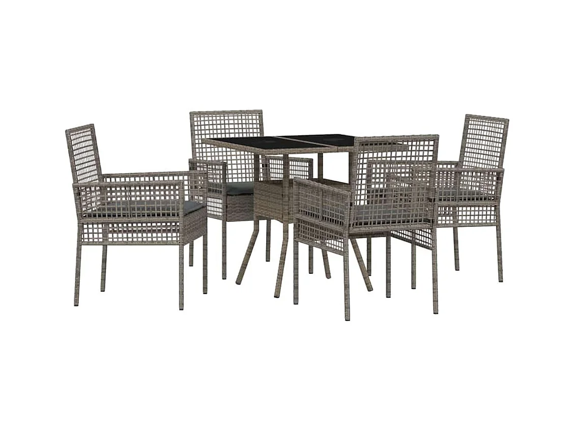 Set da pranzo da giardino in polyrattan grigio da 5 pezzi