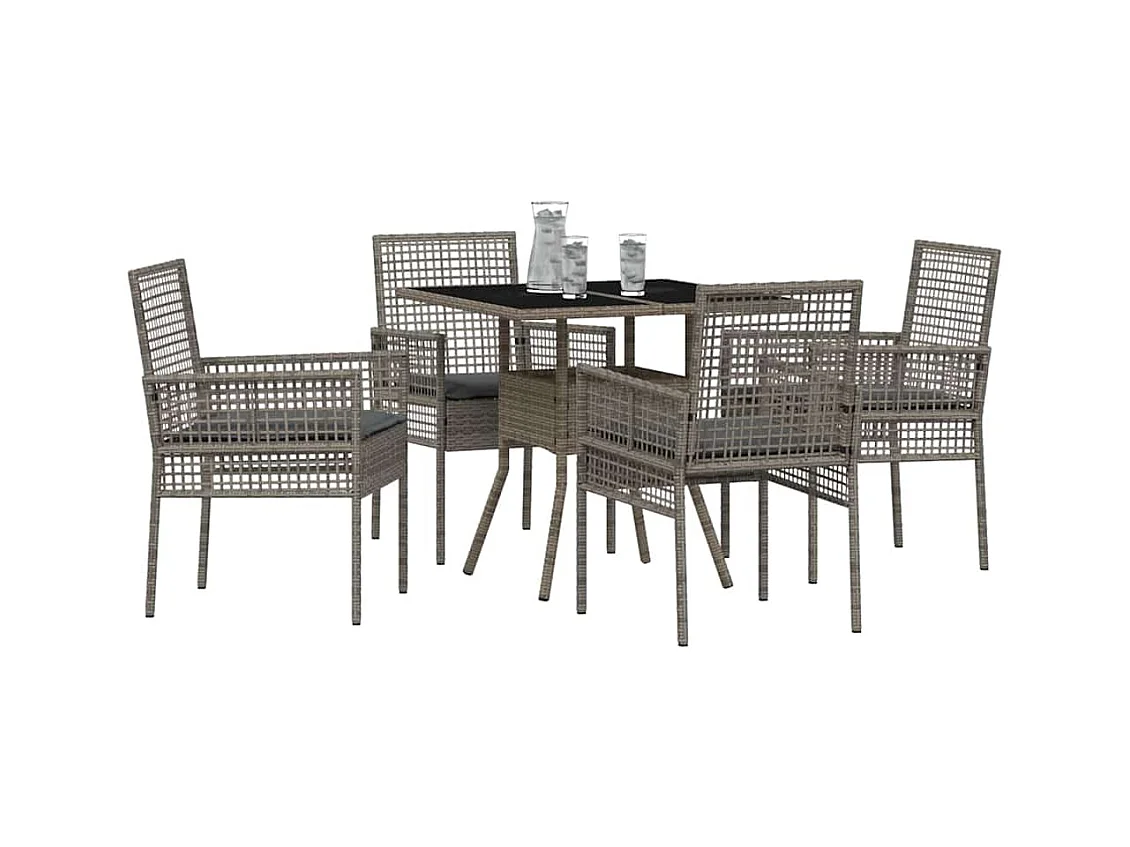 Set da pranzo da giardino in polyrattan grigio da 5 pezzi