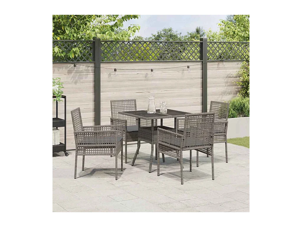 Set da pranzo da giardino in polyrattan grigio da 5 pezzi