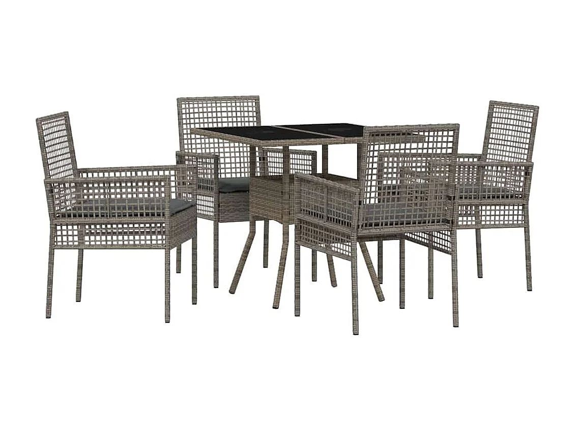 5-delige grijze poly rattan tuinset