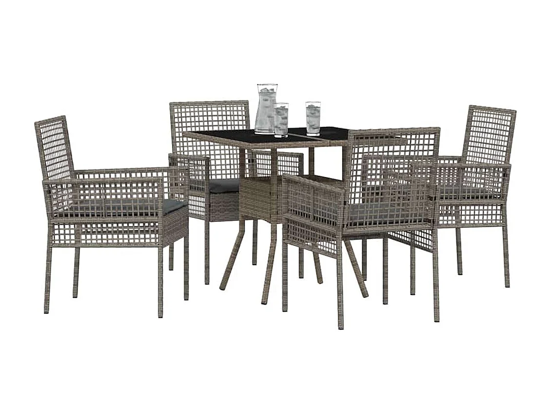 5-delige grijze poly rattan tuinset