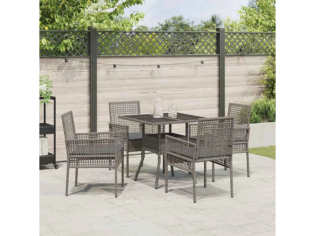 Ensemble de Salle à Manger de Jardin 5 Pièces Gris Poly Rattan