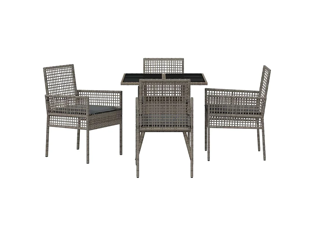 Ensemble de Salle à Manger de Jardin 5 Pièces Gris Poly Rattan
