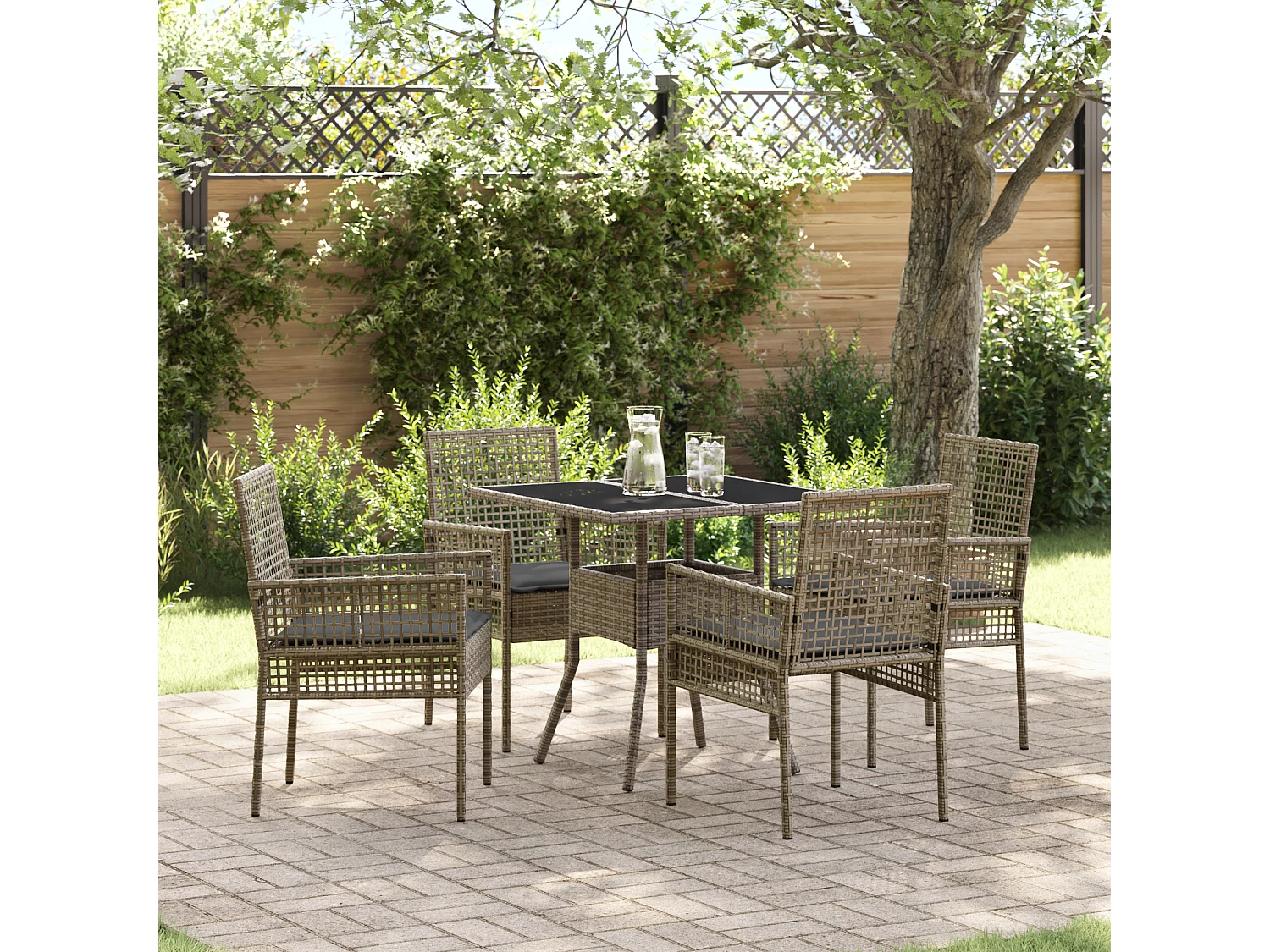 Ensemble de Salle à Manger de Jardin 5 Pièces Gris Poly Rattan
